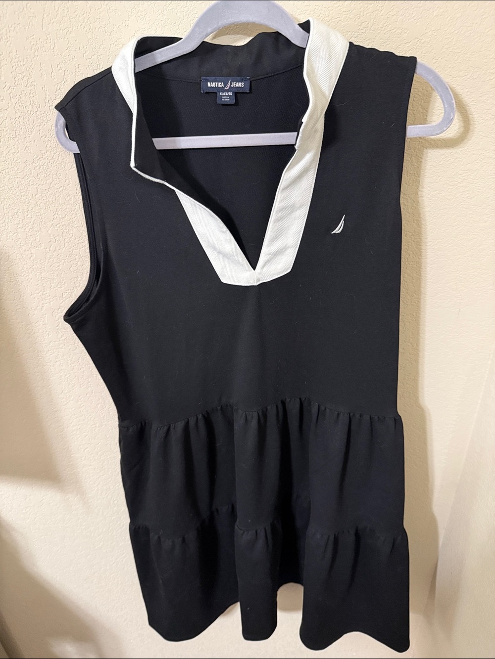 Nautica Black Sleeveless Polo Dress with White Trim